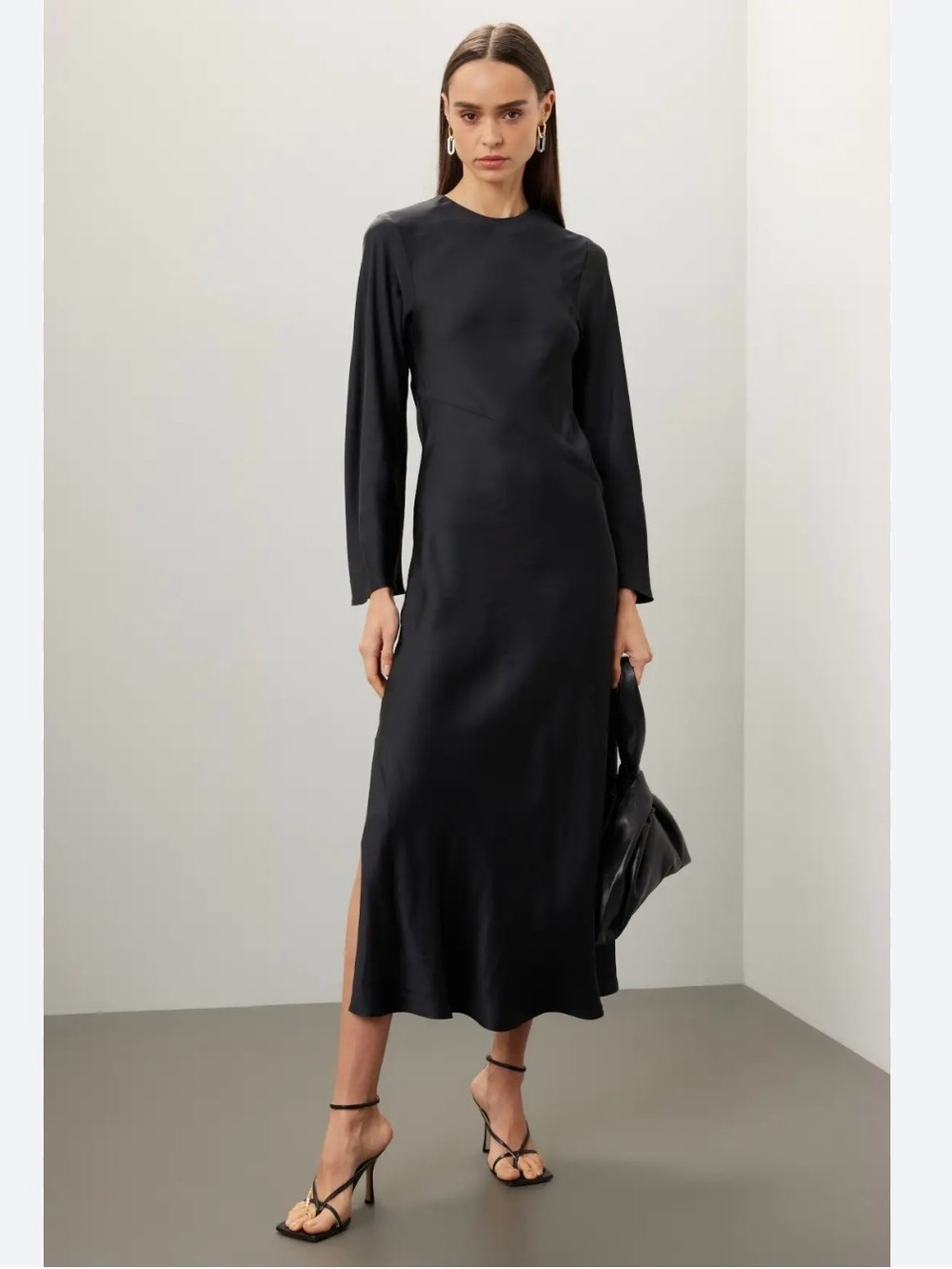 SAMSØE SAMSØE Madeleine Black Satin Maxi Dress